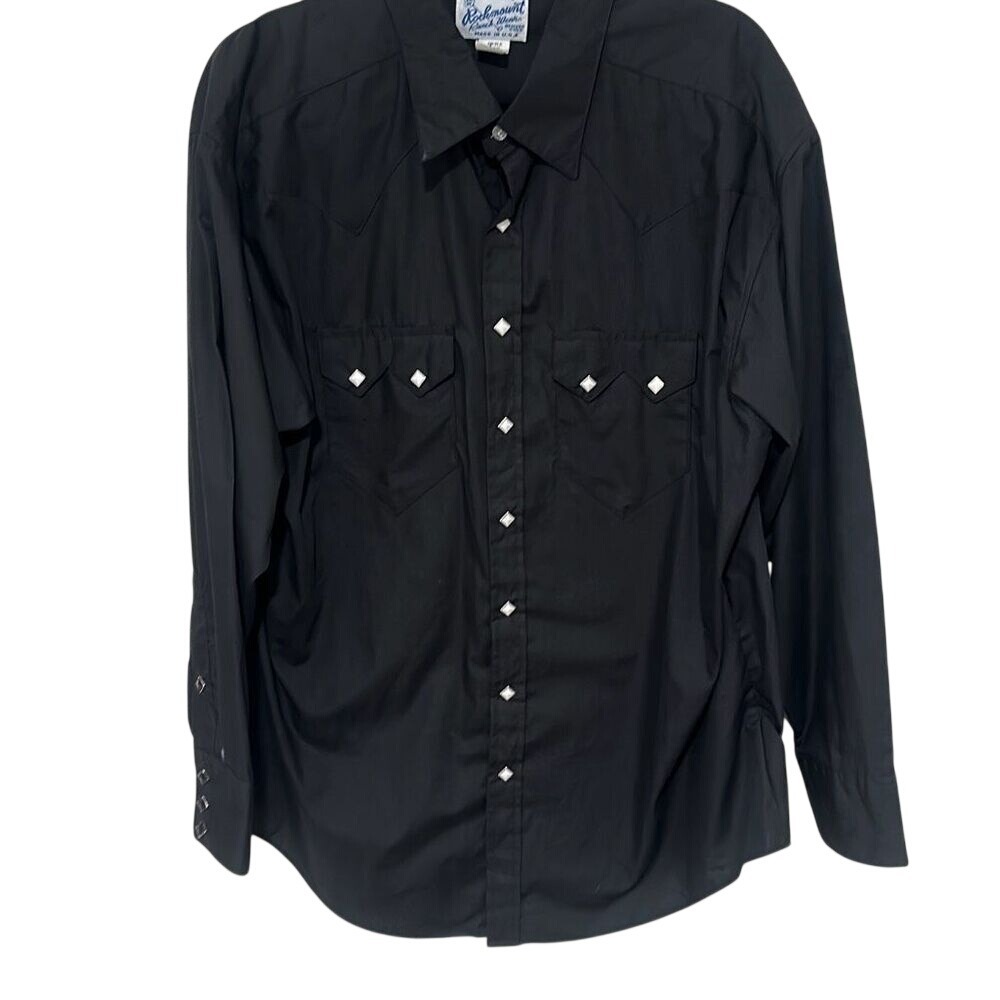 Vintage 70's Rock Mount Tru West Mens Black Long Sleeve Button Up Shirt Size XXL